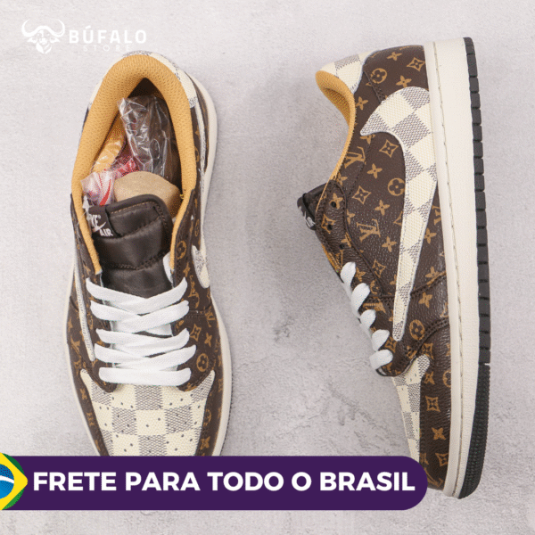 TÊNIS AIR JORDAN 1 LOW X LOUIS VUITTON X TRAVIS SCOTT MONOGRAM BROWN (EM COURO) - Imagem 6