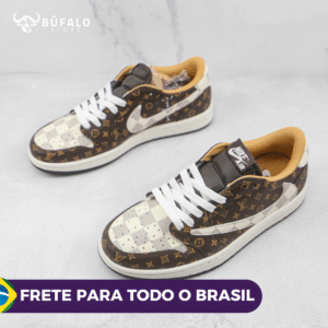 TÊNIS AIR JORDAN 1 LOW X LOUIS VUITTON X TRAVIS SCOTT MONOGRAM BROWN (EM COURO)
