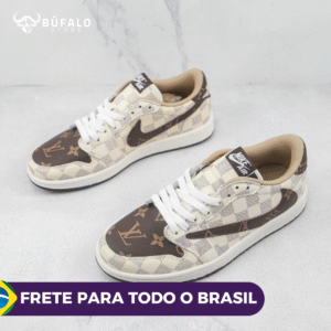 TÊNIS AIR JORDAN 1 LOW X LOUIS VUITTON X TRAVIS SCOTT WHITE (EM COURO)