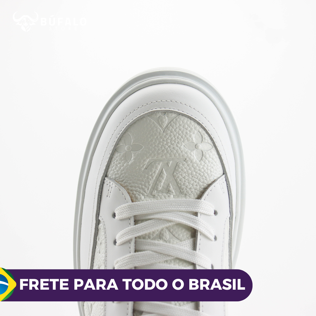 Louis Vuitton Luxembourg Sneaker Branco – Monogram Embossed (Unissex) - Imagem 3