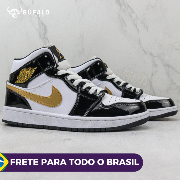 TÊNIS AIR JORDAN 1 MID SE BLACK METALIC GOLD (EM COURO) - Imagem 8